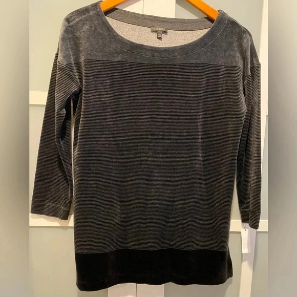 Talbots Luxe Velour Charcoal & Black Color-block Soft Top Women’s X-Small NWT - Picture 2 of 9
